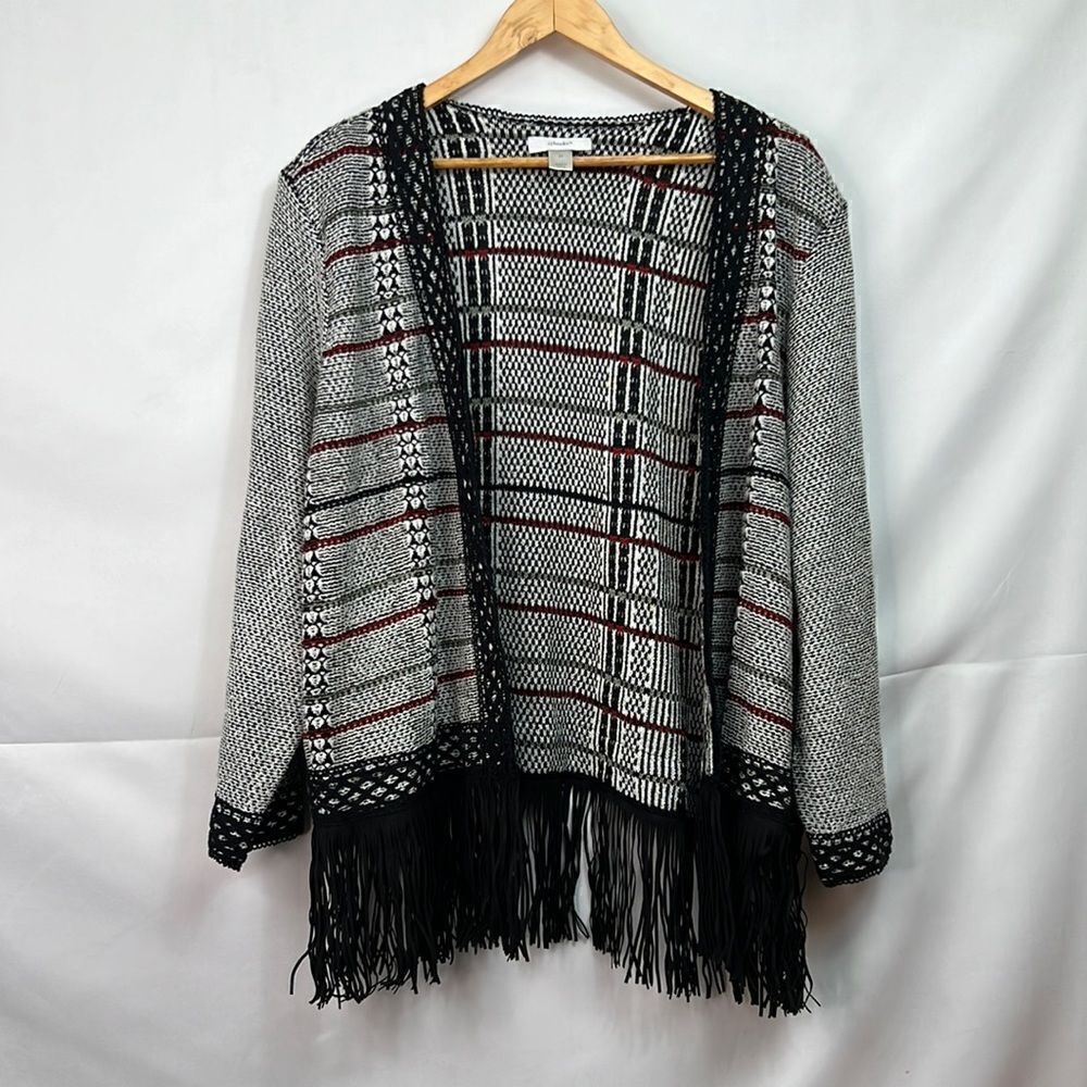 Cj Banks Fringed black and white open cardigan size 2X EUC